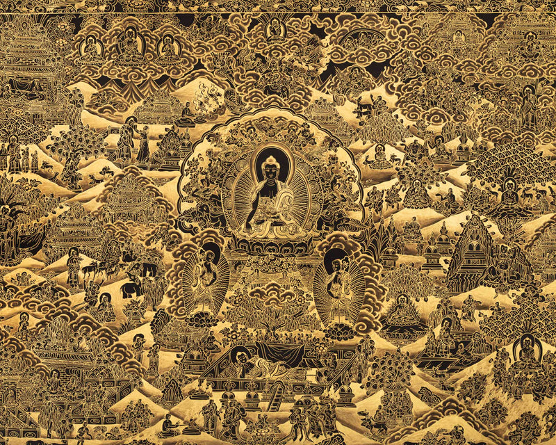 Gold Style Buddha Life Story | Tibetan Buddhist Wall Decoration Art Thangka