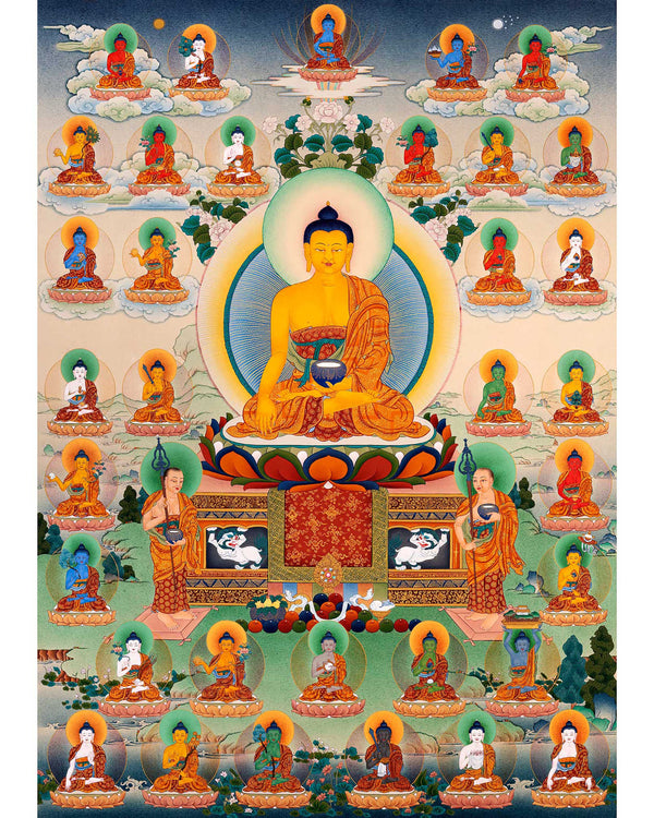 Traditionally Hand-Painted 35 Buddhas Thangka | Himalayan Tibetan Buddhist Art