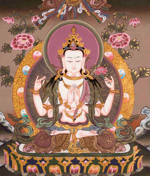 Avalokitesvara Chenrrsig Thangka | Bodhisattva Of Compassion | Wall Decors