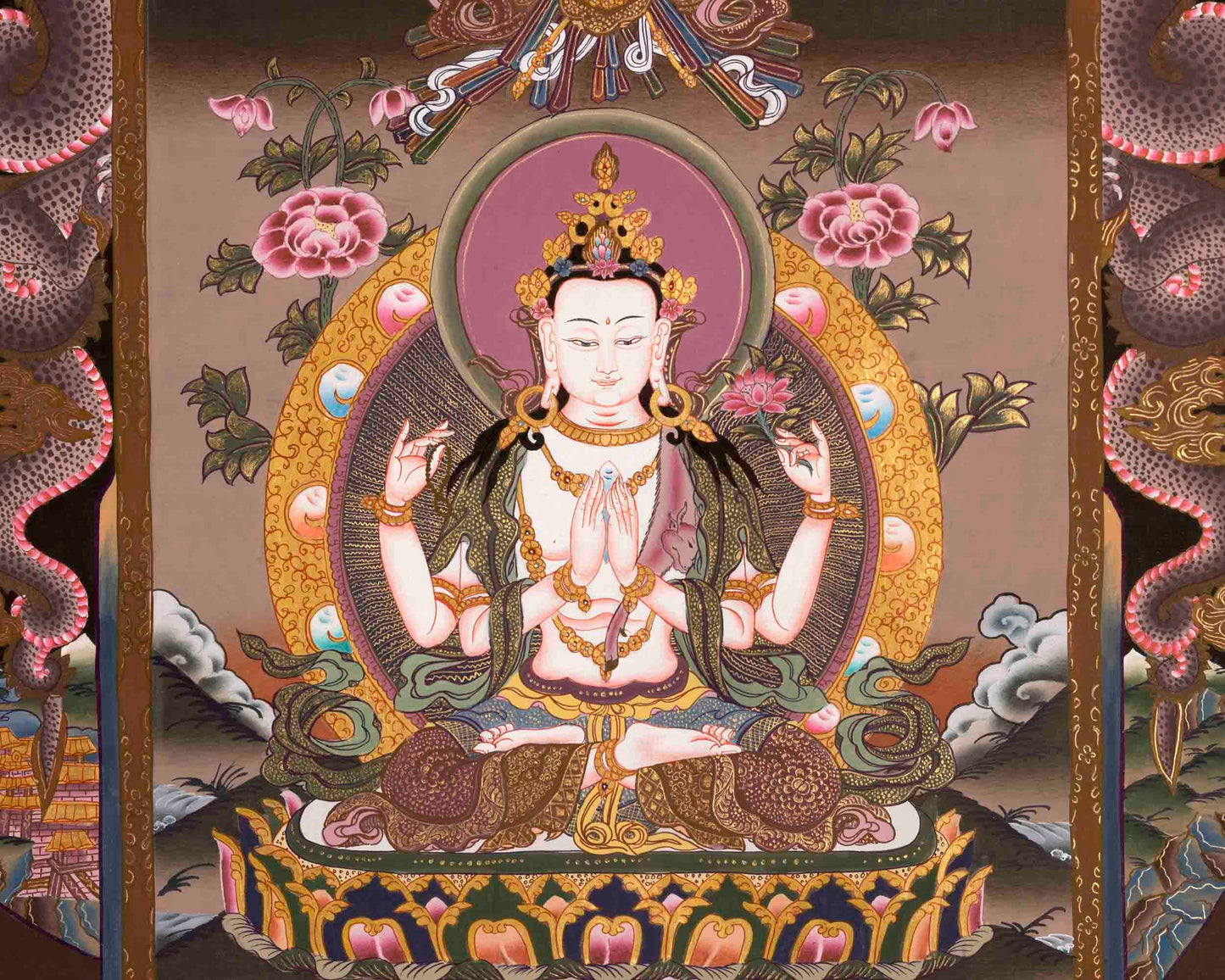 Avalokitesvara Chenrrsig Thangka | Bodhisattva Of Compassion | Wall Decors