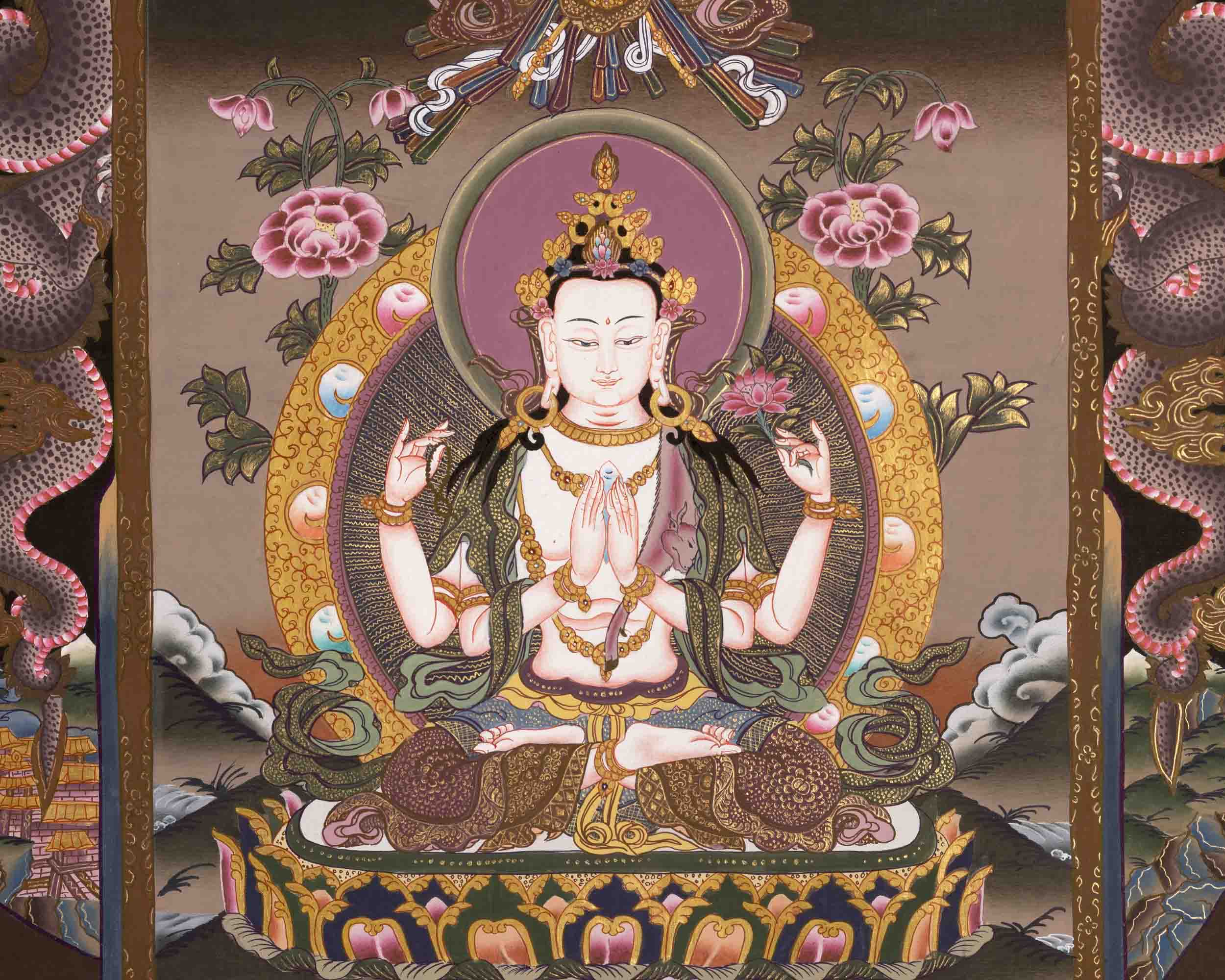 Avalokitesvara Chenrrsig Thangka | Bodhisattva Of Compassion | Wall Decors