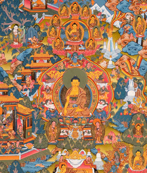 Buddha life Story Thangka | Vintage Hand-Painted Buddhist Art