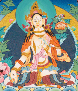 White Tara | Female Bodhisattva Thangka | Religious Buddhist Paint