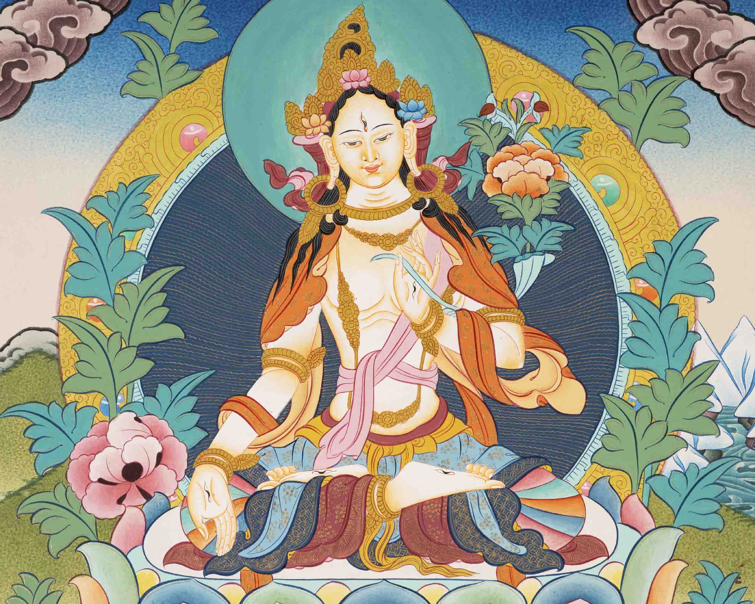 White Tara | Female Bodhisattva Thangka | Religious Buddhist Paint