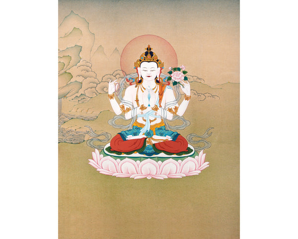 Chenrezig Thangka | Traditional Karma Gadri Thangka | Avalokiteshvara Painting