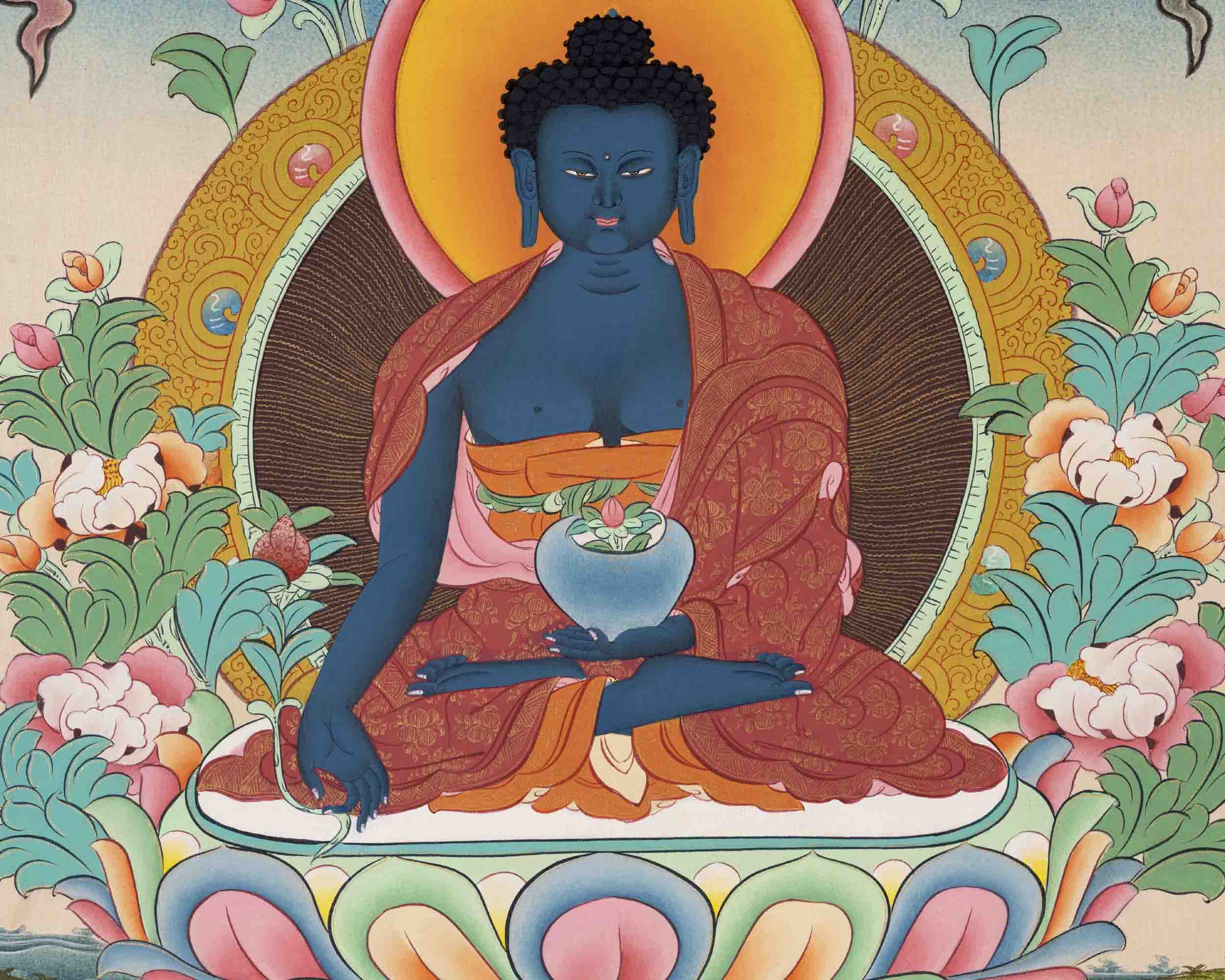 Medicine Buddha Thangka | Handpainted Buddhist Art | Wall Decors