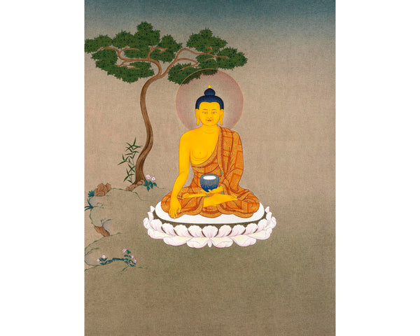 Shakyamuni Buddha | Buddha Thangka | Hand-Painted Thangka With 24K Gold and Natural Stone Colors