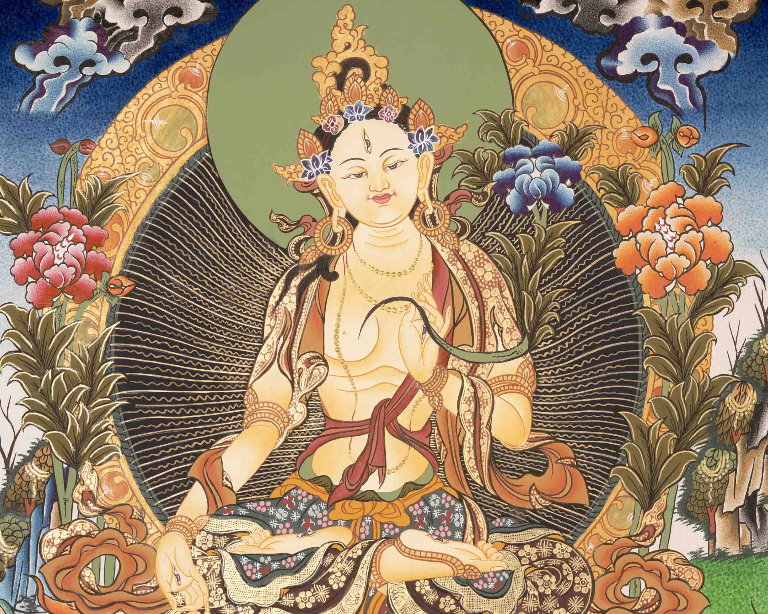 White Tara Thangka | Female Bodhisattva | Religious Buddhist Art