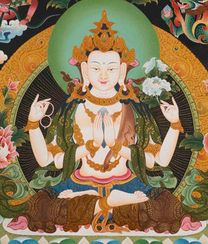 Avalokitesvara Chenresig Thangka | Religious Buddhist Art | Wall Decor