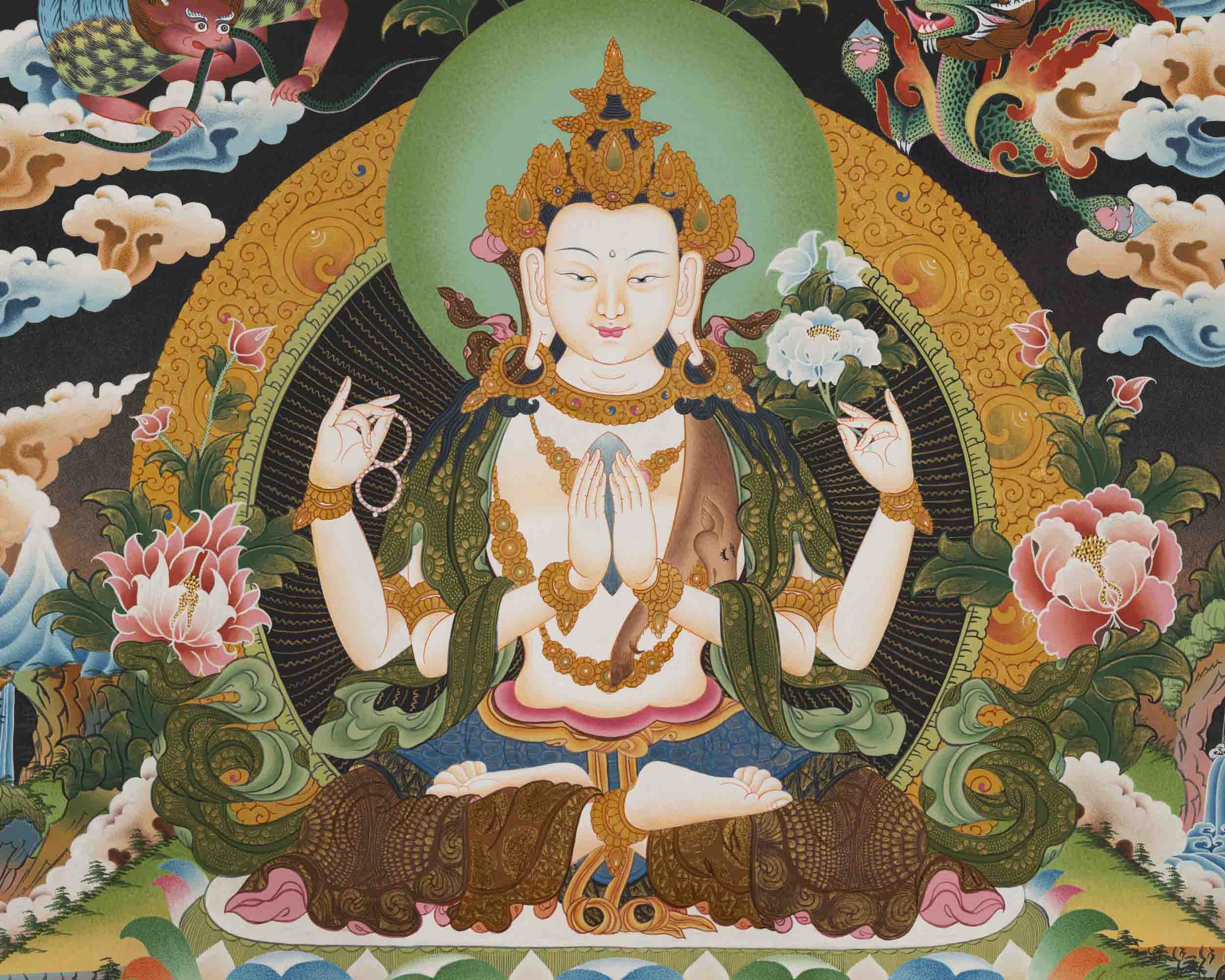 Avalokitesvara Chenresig Thangka | Religious Buddhist Art | Wall Decor