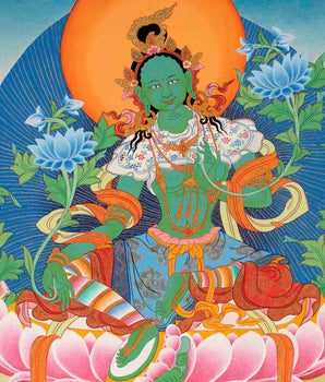 Healing Female Deity | Green Tara Thangka | Wall Decors