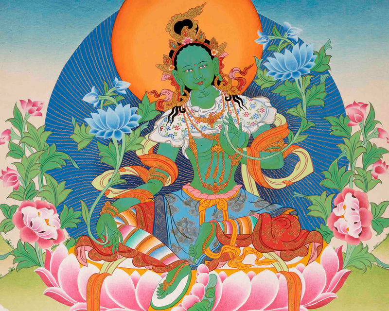Healing Female Deity | Green Tara Thangka | Wall Decors