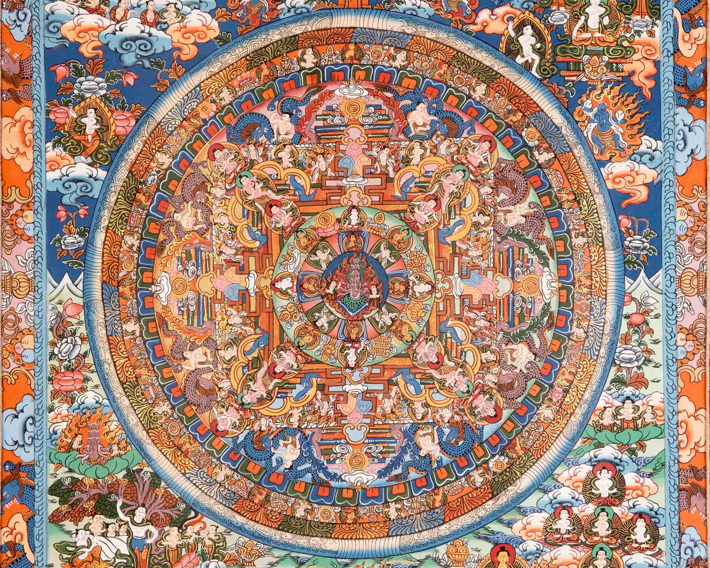 Heruka Mandala Thanka With Brocade | Wall Decor Painting