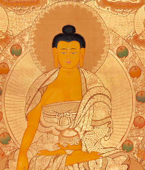 Gold Style Shakyamuni Buddha Thangka | Wall Hanging Yoga Meditation Canvas Art