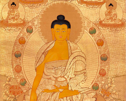 Gold Style Shakyamuni Buddha Thangka | Wall Hanging Yoga Meditation Canvas Art