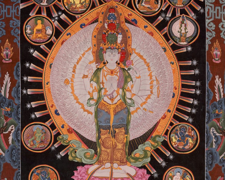 Vintage 1000Armed Avalokiteshvara Thangka | Wall Decor Painting