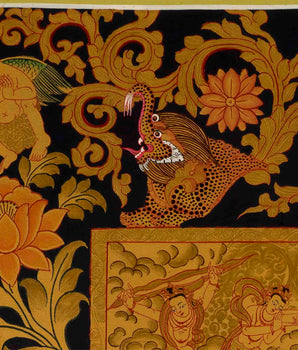 Gold Green Tara Thangka | Religious Buddhist Painting | Wall Decors