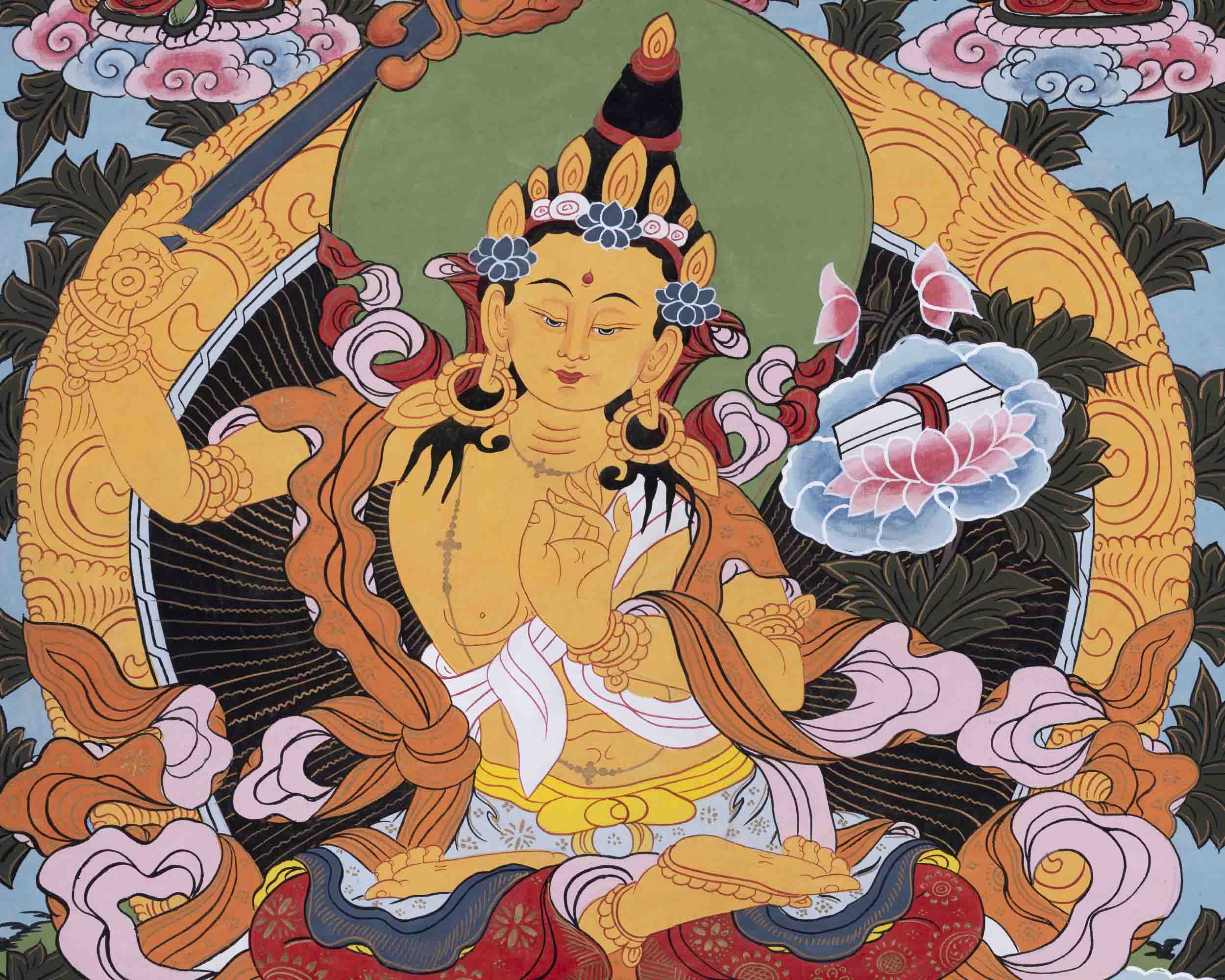 Manjushree Thangka Art | Religious Bodhisattva Thangka | Wall Decors