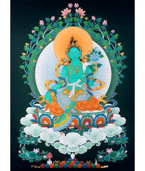 Green Tara Art | Female Buddha Thangka | Bodhisattva