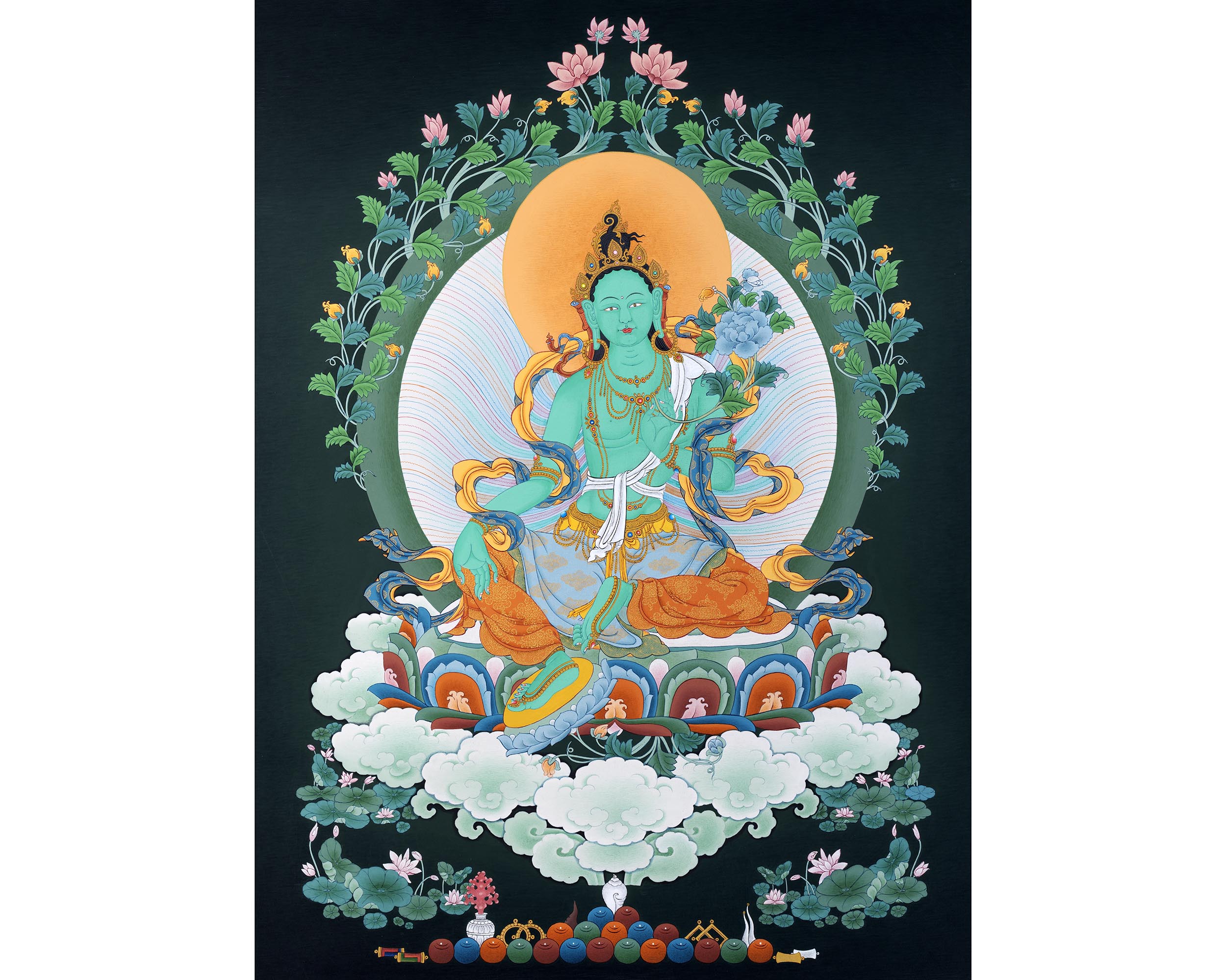 Green Tara Art | Female Buddha Thangka | Bodhisattva