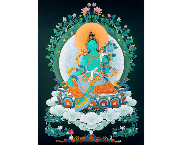 Green Tara Art | Female Buddha Thangka | Bodhisattva