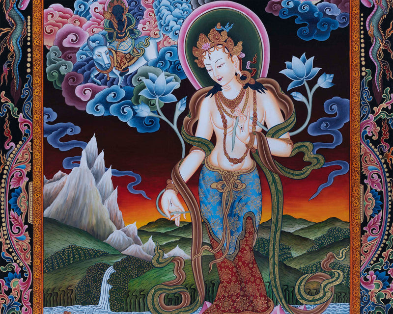 White Tara Standing Thangka Print | Goddess of Long Life
