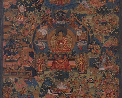 Life Of Shakyamuni Buddha | Traditional Tibetan Thangka | Wall Decors