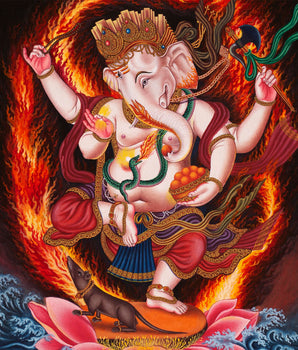 Newari Ganesh Thangka Digital Prints | 4Armed Ganesh