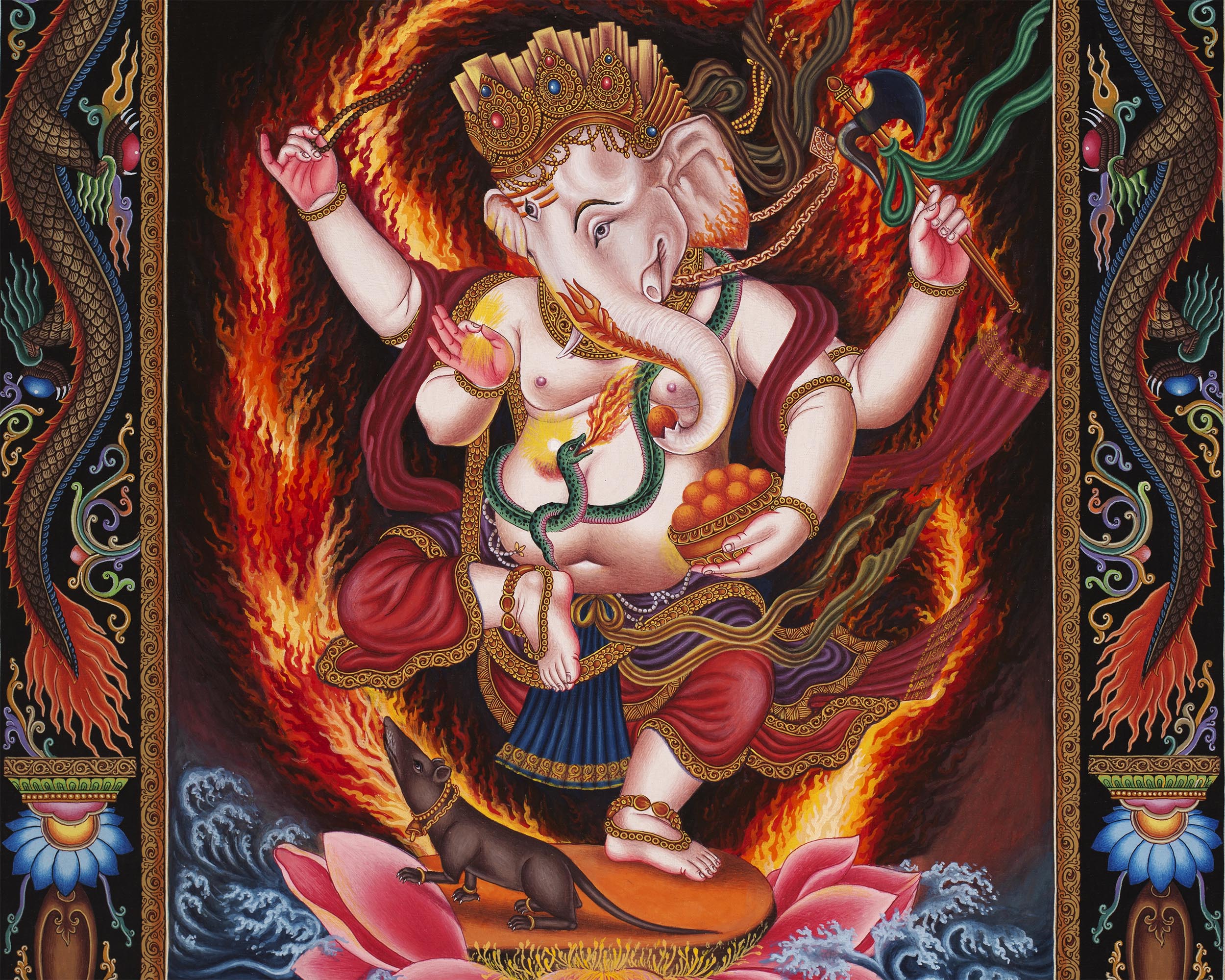 Newari Ganesh Thangka Digital Prints | 4Armed Ganesh