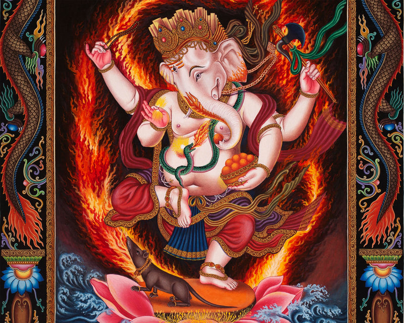 Newari Ganesh Thangka Digital Prints | 4Armed Ganesh
