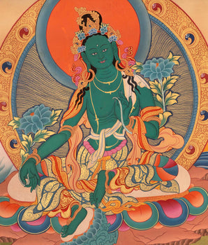 Handpainted Green Tara Thangka | Wall Decoration Painting
