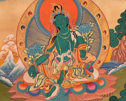 Handpainted Green Tara Thangka | Wall Decoration Painting