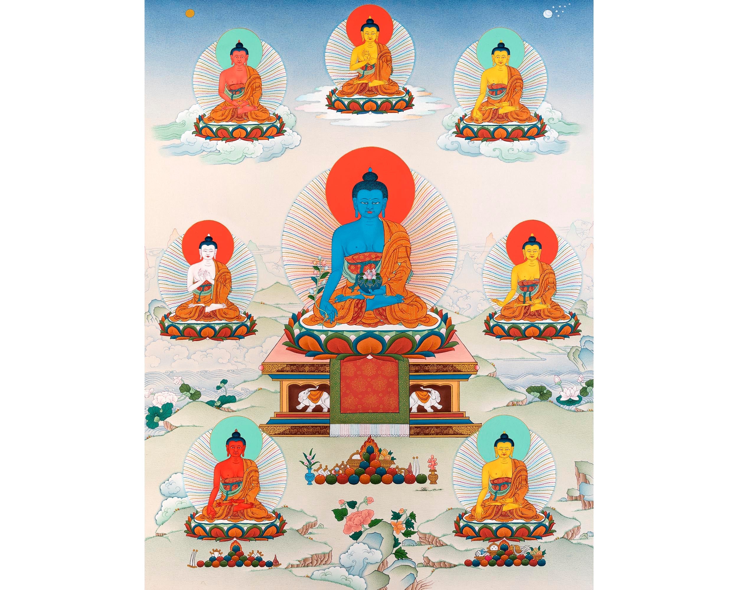 8 Medicine Buddhas | Bhaisajyaguru | Thangka Painting