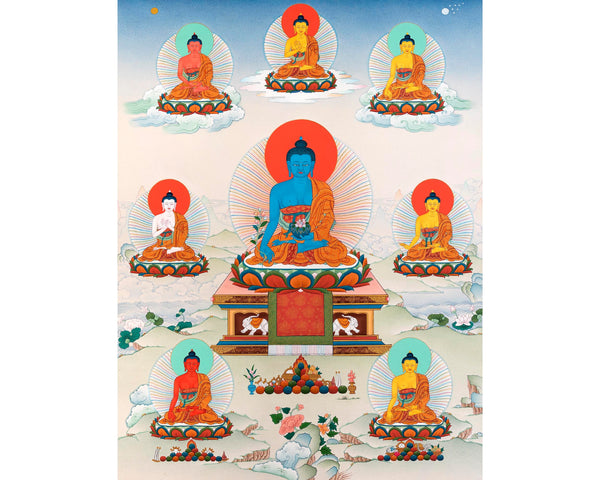 8 Medicine Buddhas | Bhaisajyaguru | Thangka Painting