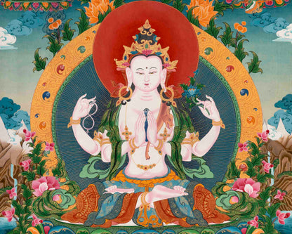 Avalokiteshvara Chengrezig | Traditional Tibetan Thangka | Wall Decors