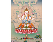 Chenrezig Thangka, 4 Armed Bodhisattva Avalokiteshvara ,Hand-painted Tibetan Painting