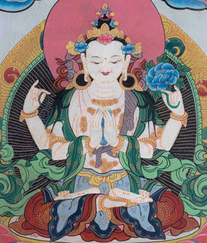 Avalokitesvara Chenresig Thangka | Oil Varnished Painting | Wall Decors