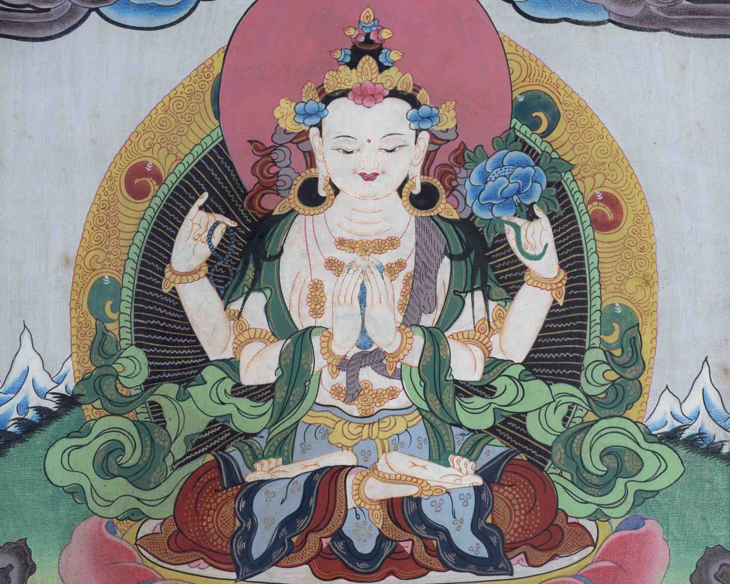 Avalokitesvara Chenresig Thangka | Oil Varnished Painting | Wall Decors