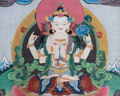 Avalokitesvara Chenresig Thangka | Oil Varnished Painting | Wall Decors