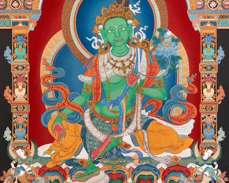 Green Tara Thangka Painting | Enlightened Female Buddha