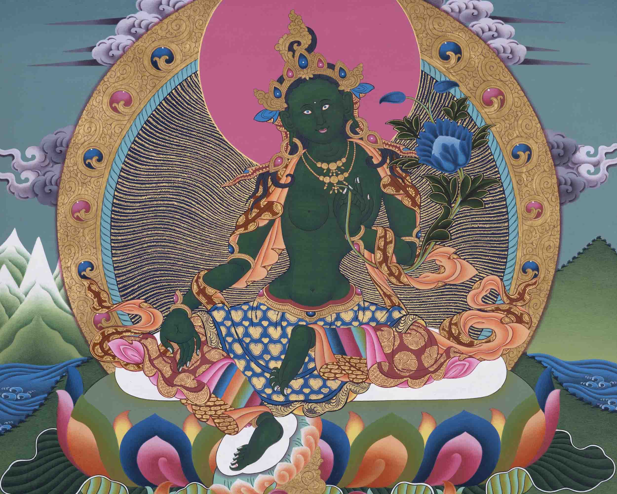 Female Bodhisattva Tara | Green Tara Thangka | Wall Decoration Art