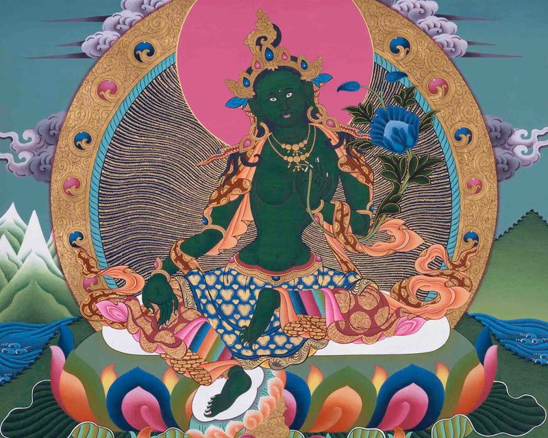 Female Bodhisattva Tara | Green Tara Thangka | Wall Decoration Art