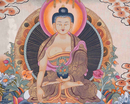 Shakyamuni Buddha With Brocade | Wall Decor Painting
