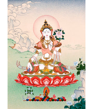 Mini White Tara Thangka | Traditional Tibetan Art