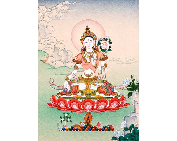 Mini White Tara Thangka | Traditional Tibetan Art