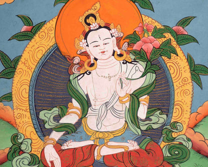 Vintage White Tara Buddhist Deity | Handmade Buddhist Thangka
