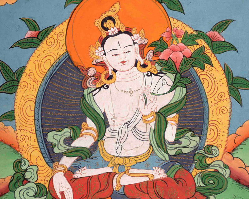 Vintage White Tara Buddhist Diety | Handmade Buddhist Thangka