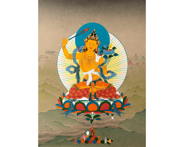 Manjushri Buddha Thangka | Traditionally Hand Painted Wisdom Deity