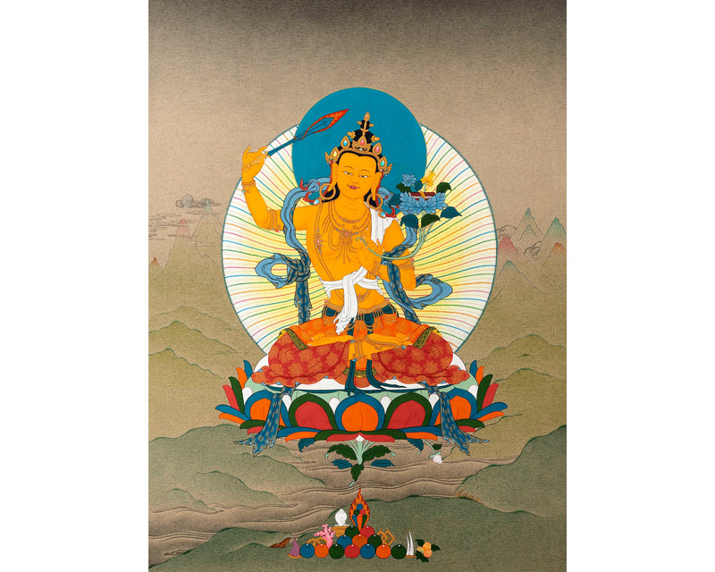 Manjushri Buddha Thangka | Traditionally Hand Painted Wisdom Deity