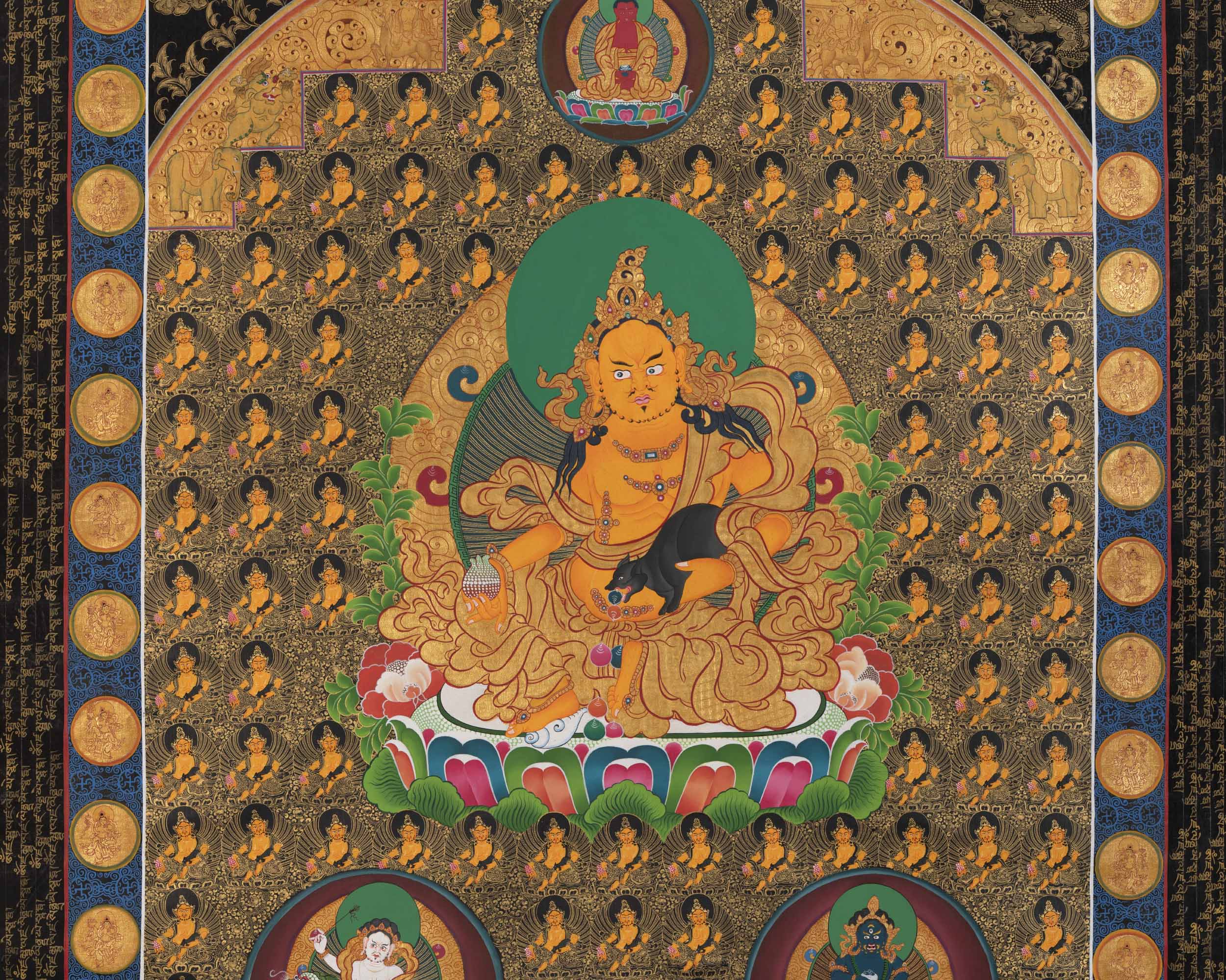 Dzambala Yellow Thangka  |  Traditional Tibetan Art | Wall Decors